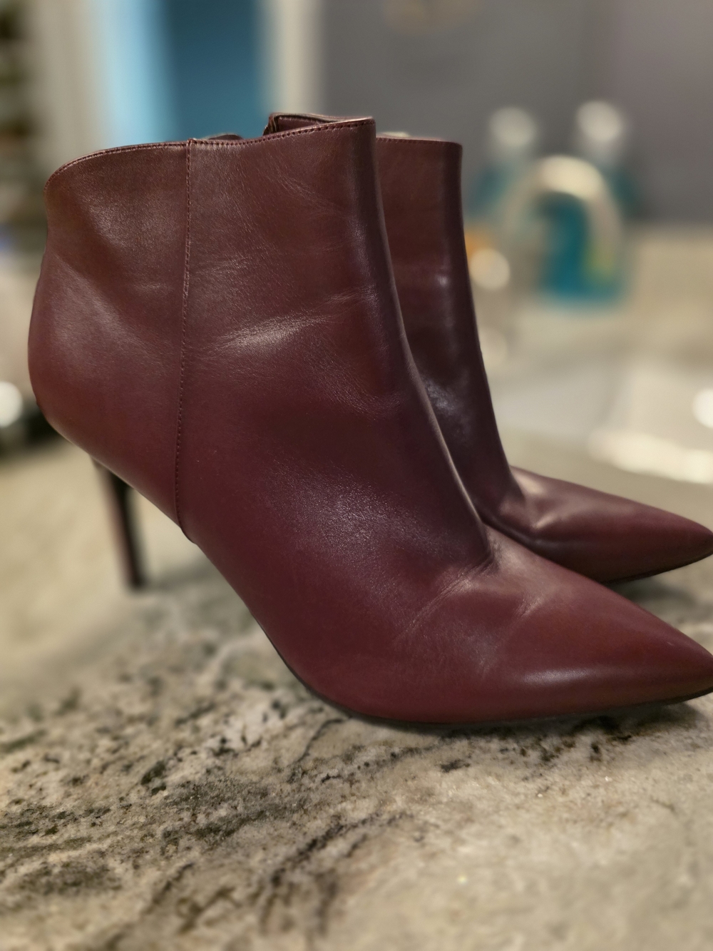 NINE WEST Women's Burgundy Leather Pointed-Toe Ankle Boots